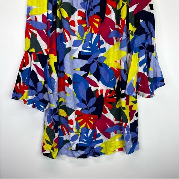 Anne Cole Floral Bell Sleeve Cover Up tunic blue - XS/S - Picture 7 of 12